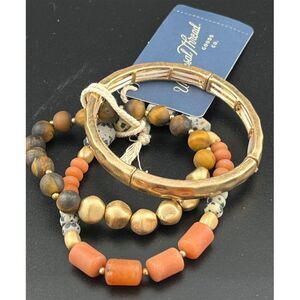 Universal Thread 3-Piece Genuine Stone Bracelet Set Gold Boho Chic NWT